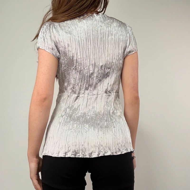 silver crinkle pleated blouse vest