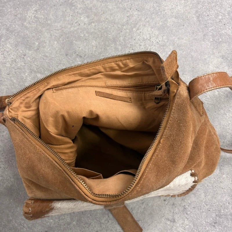 tan leather cowhide pony hair bag