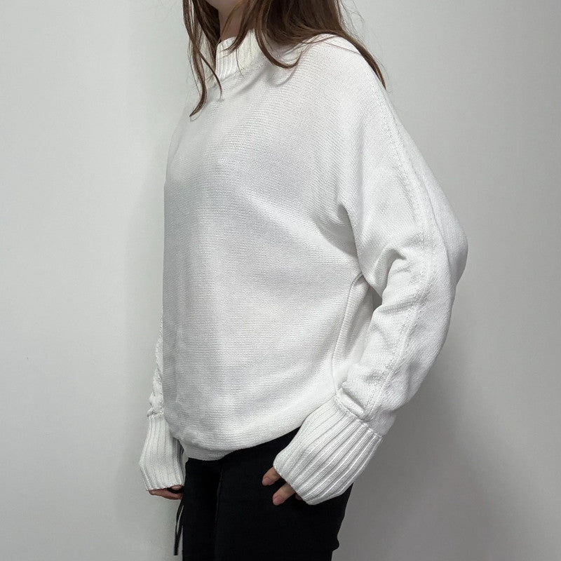 white batwing slouchy cotton knitted jumper