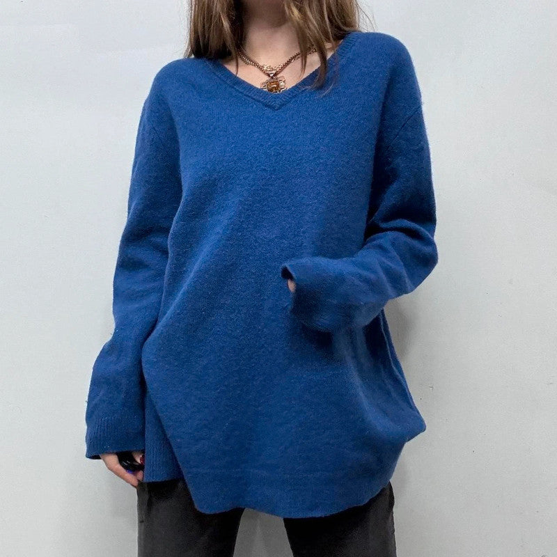 oversized blue wool knitted jumper