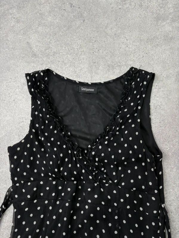 silk black and white polkadot slip dress