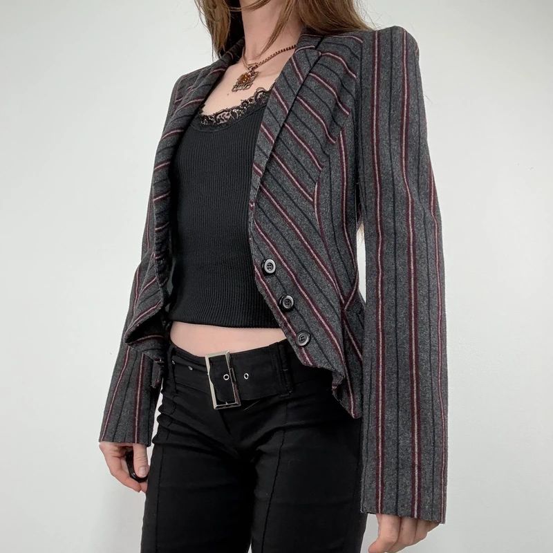 Striped fitted cropped archival blazer