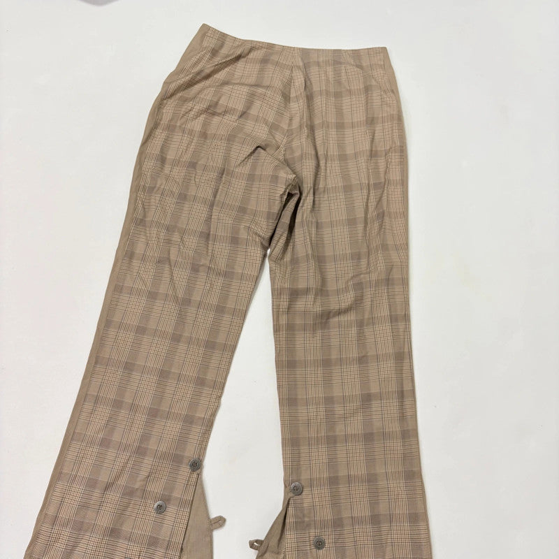 tan utility flared checked trousers