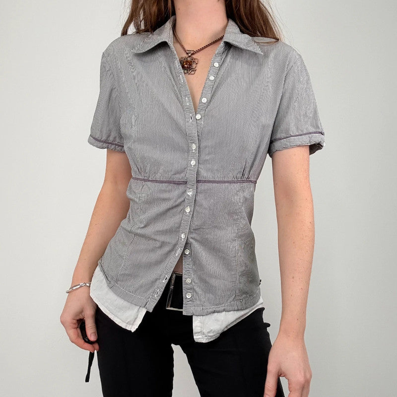 layered pinstripe short sleeve shirt
