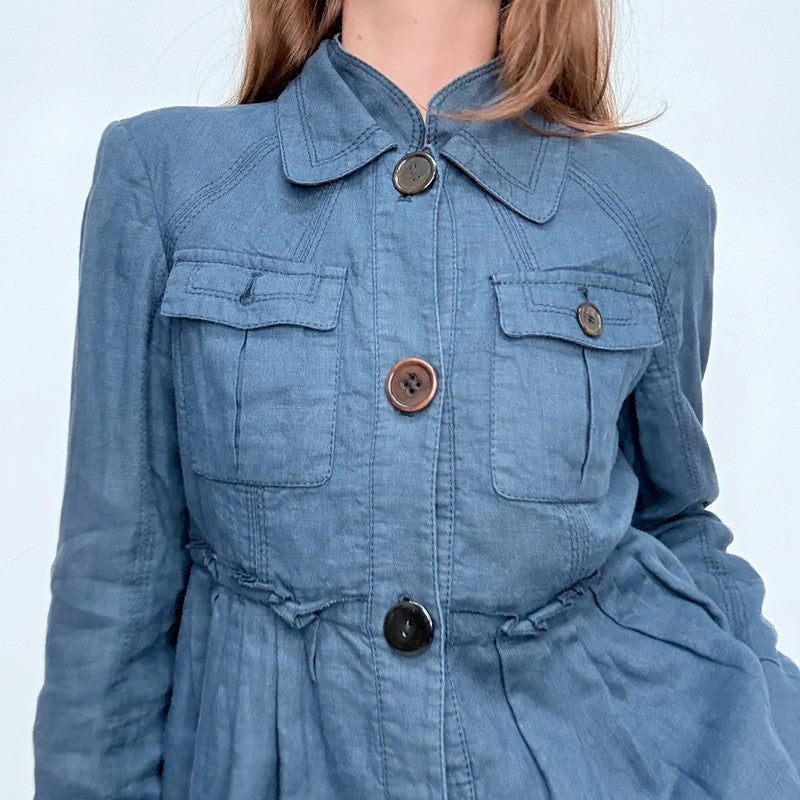 Navy flared pleated Pea coat jacket