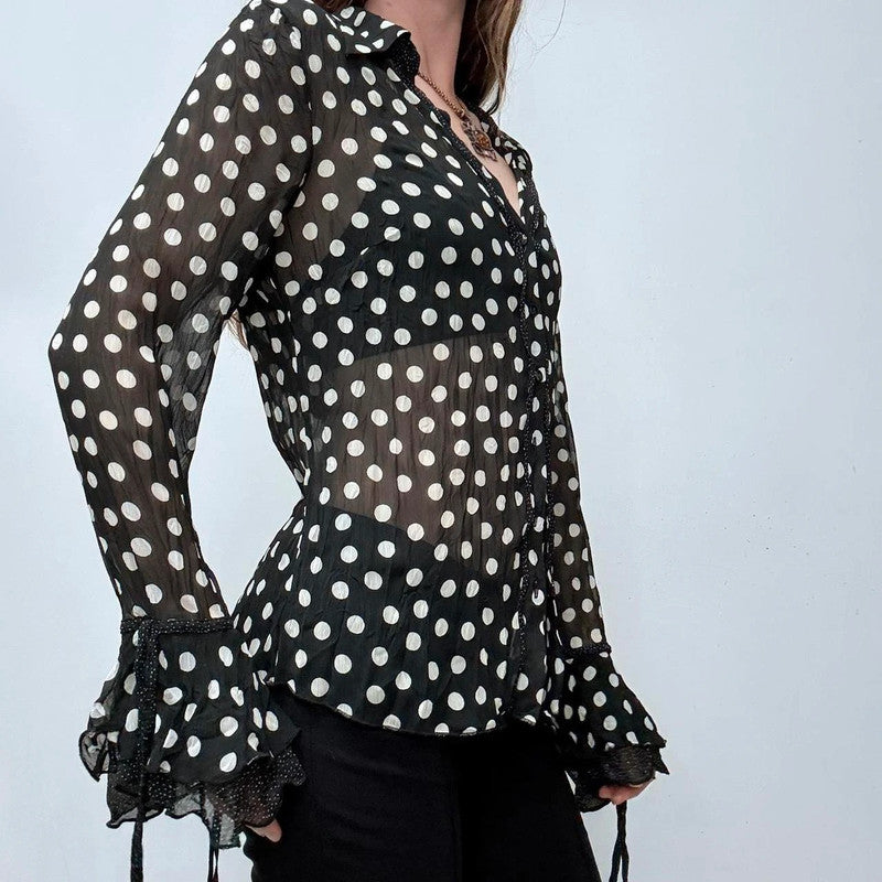 sheer polkadot lace ruffle shirt