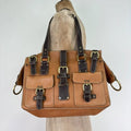 Tan leather Y2K buckle city handbag
