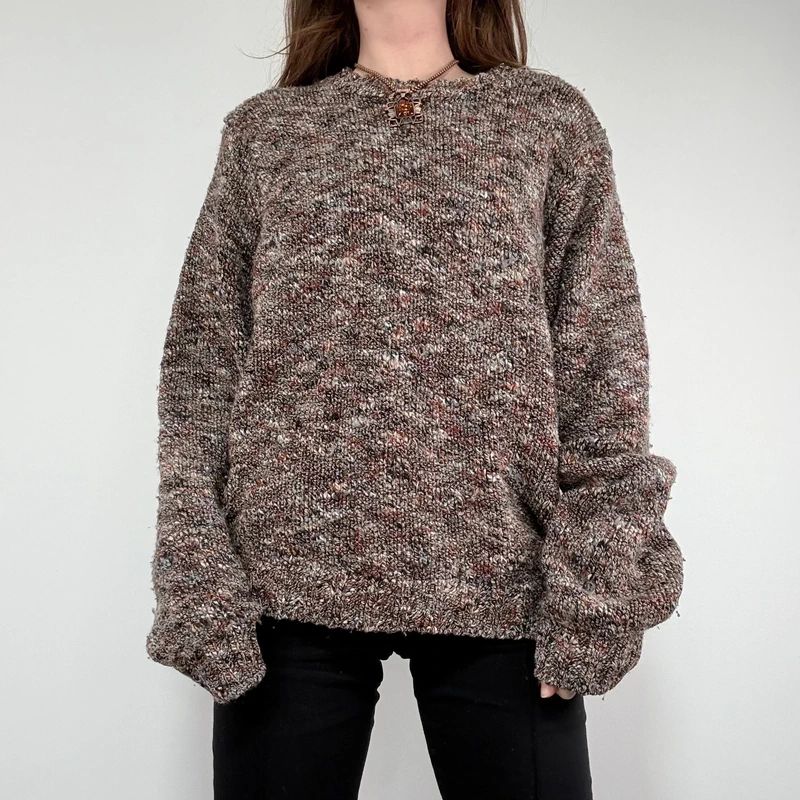 brown chunky knitted oversized jumper