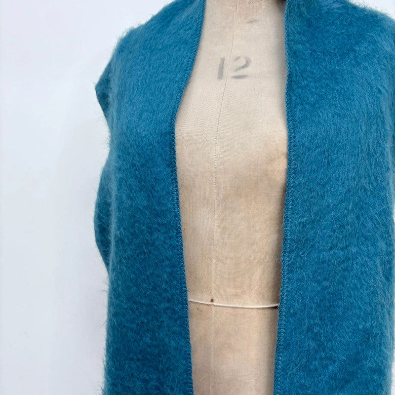 blue wool mohair knit tassel scarf