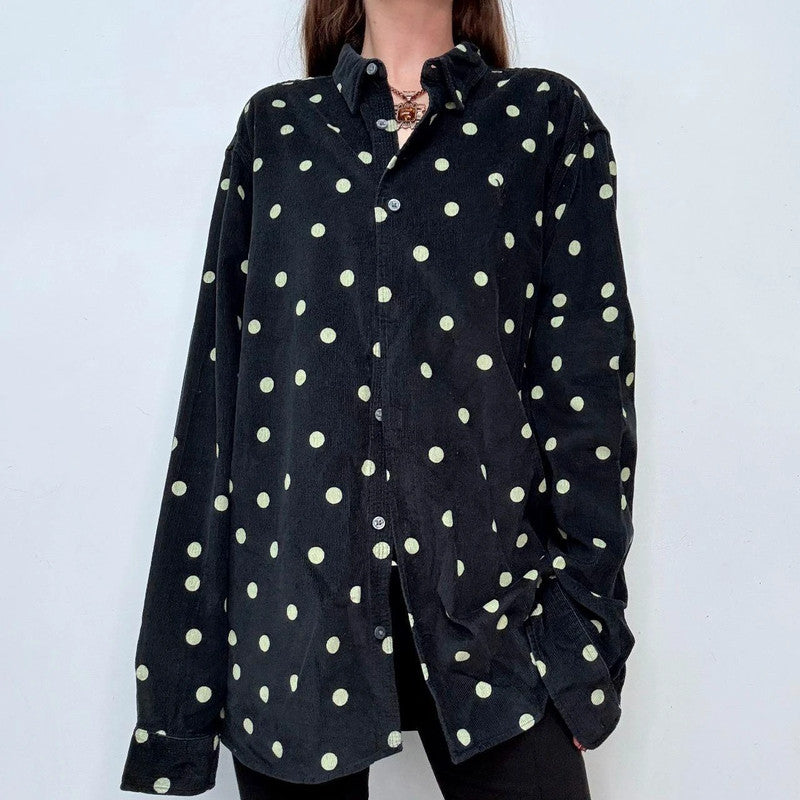 black polkadot button up oversized shirt