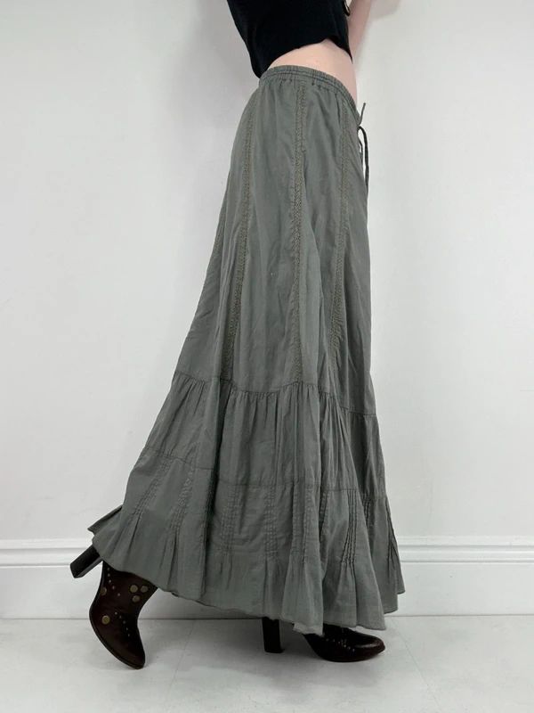 Monsoon khaki cotton flared maxi skirt