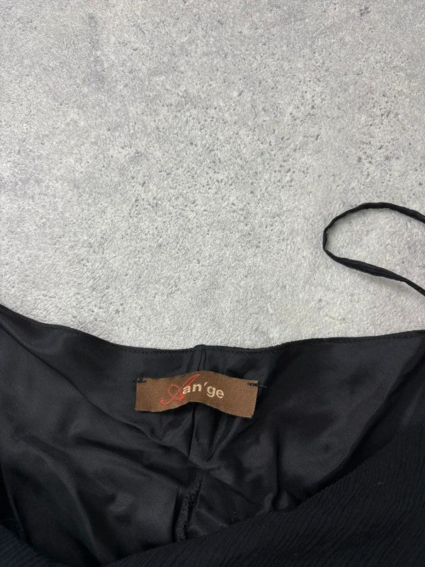 black silk bias cut layered flutter dress