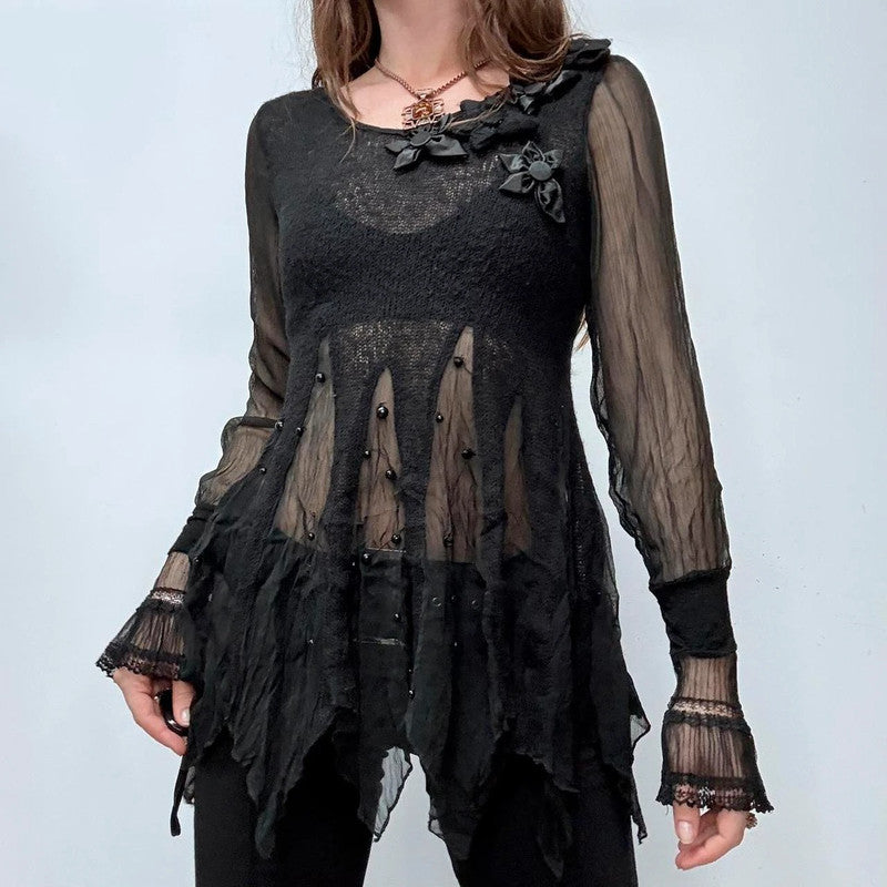 sheer flared black gothic fairy top