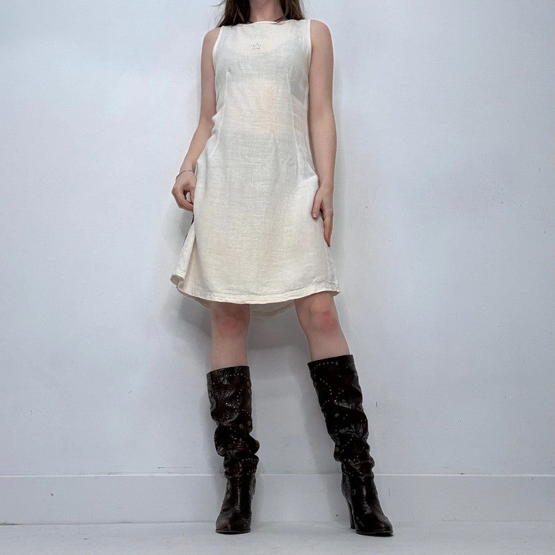 white linen aline midi dress