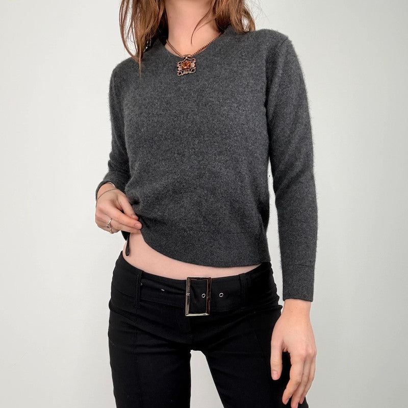 grey wool cropped fluffy cashmere jumper