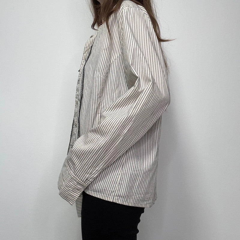 pinstripe ruffle embroidered shirt