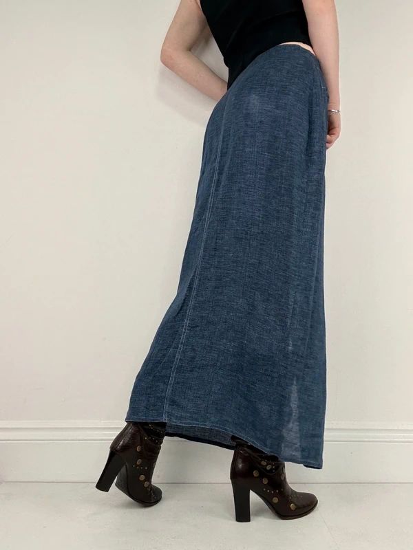 navy linen a-line maxi skirt