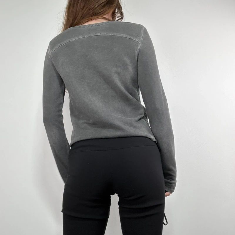 distressed cotton studded cropped sweatshirt