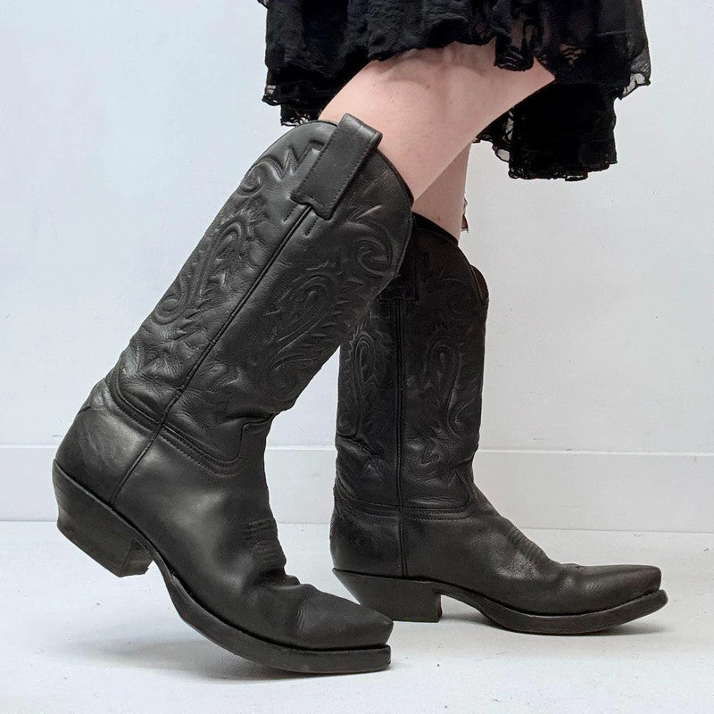 black leather cowboy western boots