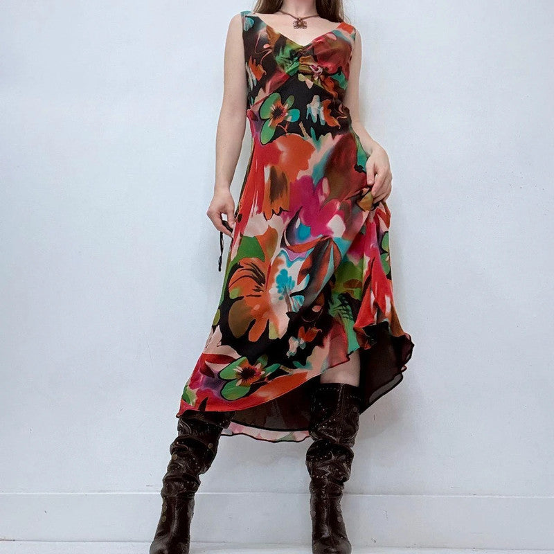 graphic patterned bias cut maxi dress
