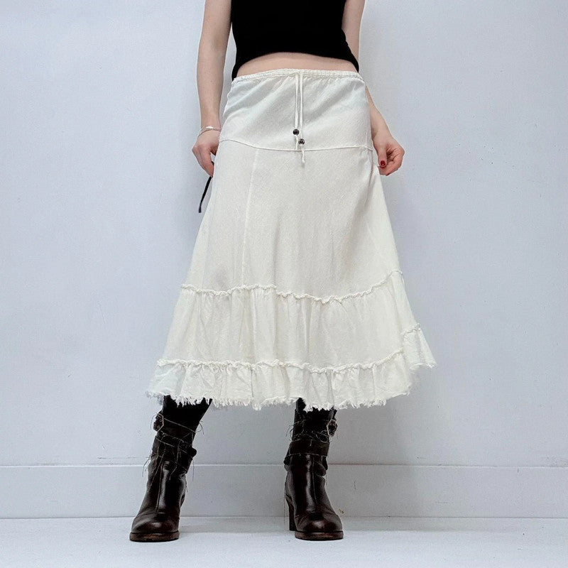 white linen tiered midi skirt
