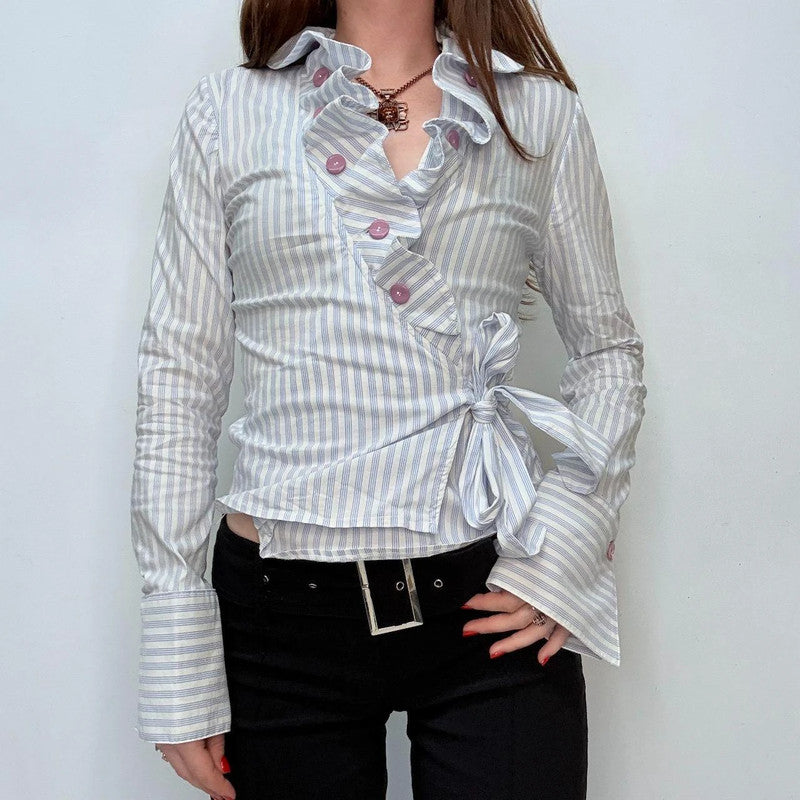 asymmetric striped ruffle shirt