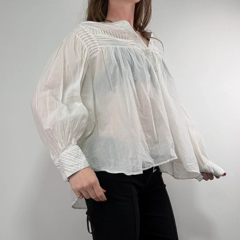 white cotton pleated flared french blouse Orfeo Paris