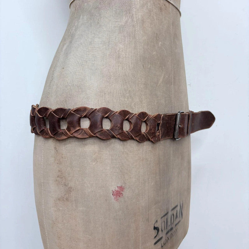 brown leather chain link belt