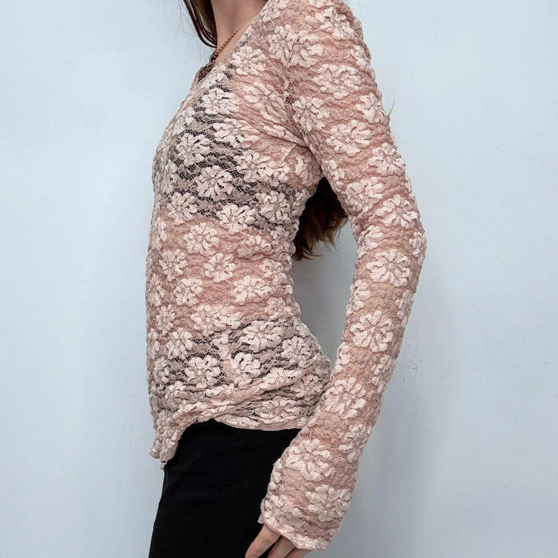pink lace floral long sleeve top