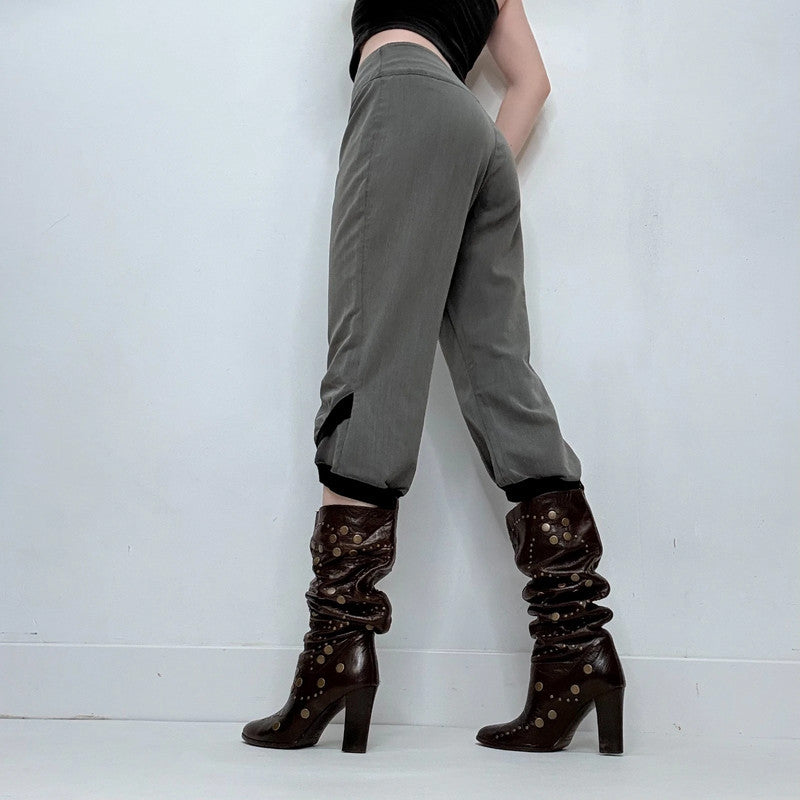 grey low rise asymmetric capri pants