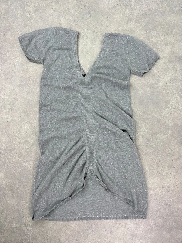 grey gathered draped front asymmetric dress