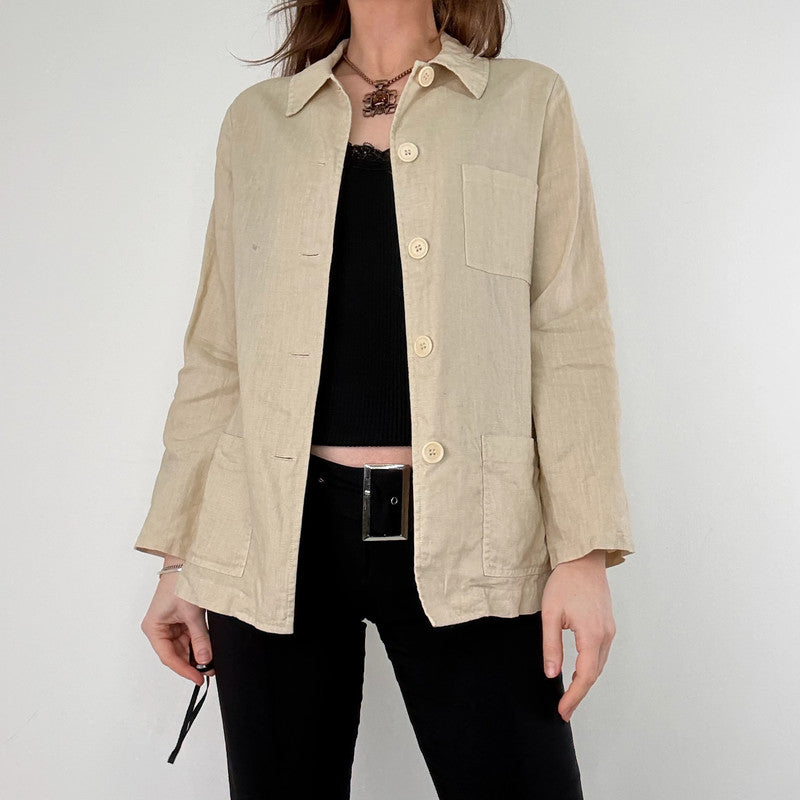 tan linen button chore jacket