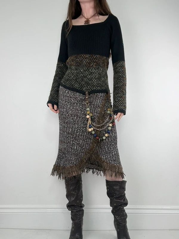 Save the Queen drop waist knitted tassel beaded dress
