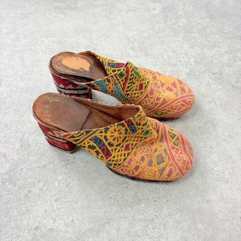 Kantha stitched woven patchwork hippy heels