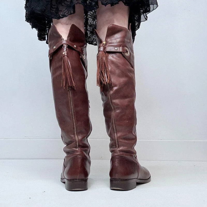 tan leather tassel western boots