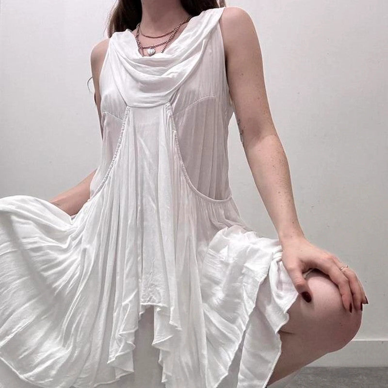 White drape layered dress