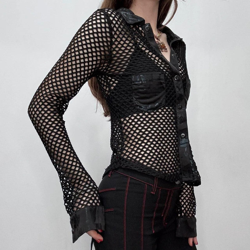 sheer fishnet mesh grunge shirt