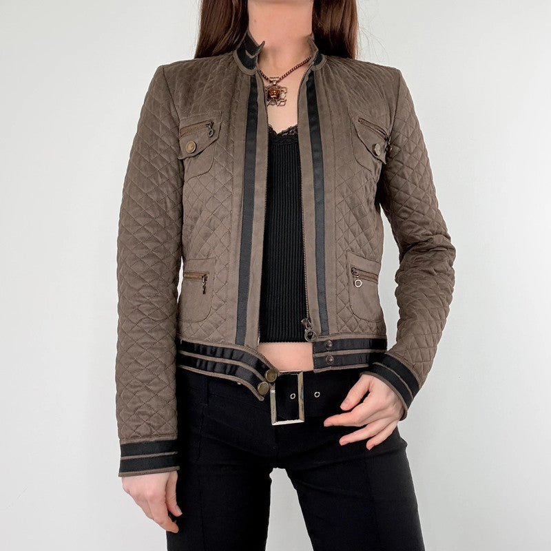 quilted khaki cropped boxy jacket
