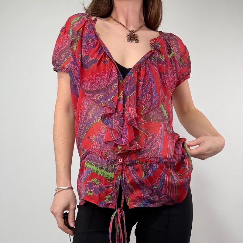 Sheer Floral Silk Paisley Shirt