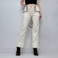 white low rise structured leather belted trousers