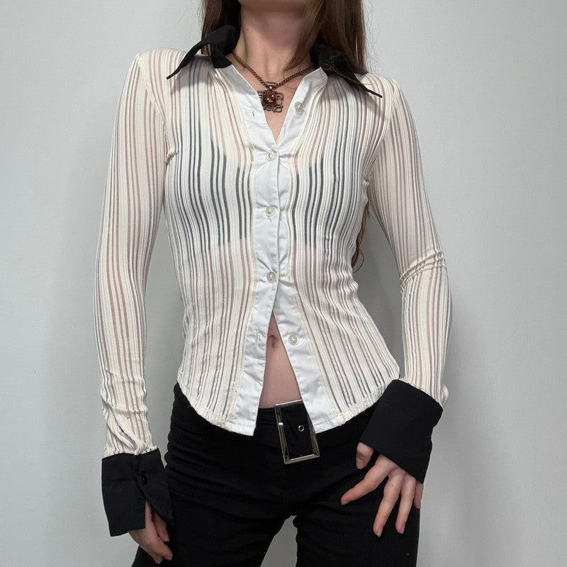 fitted ribbed sheer pinstripe shirt
