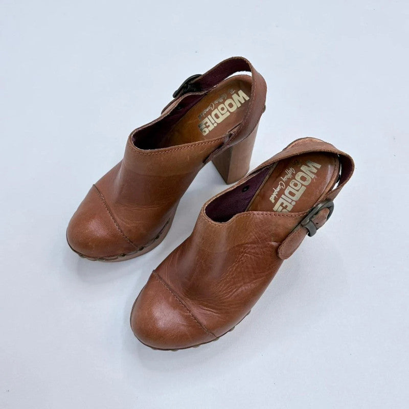 tan leather studded clog heels
