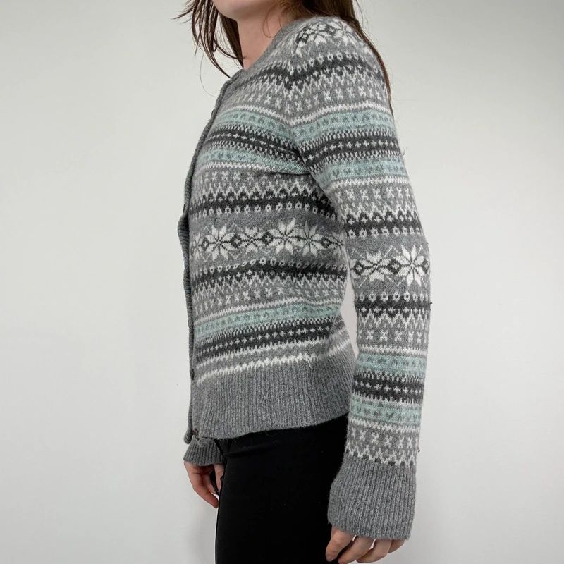 grey wool knitted fairisle cardigan