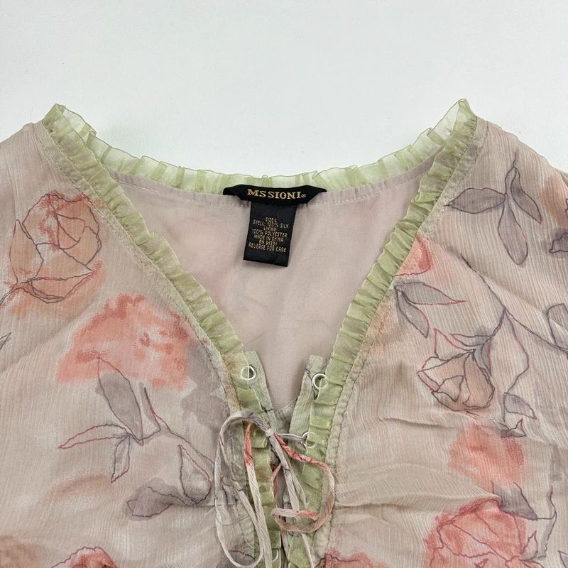 Sheer Crinkle Floral Lace-Up Fairy Shirt