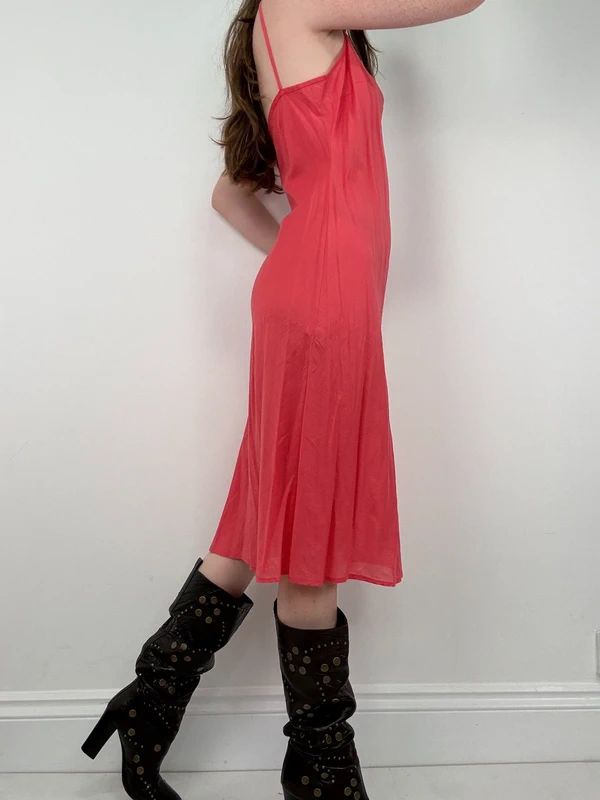 coral cotton flared slip dress