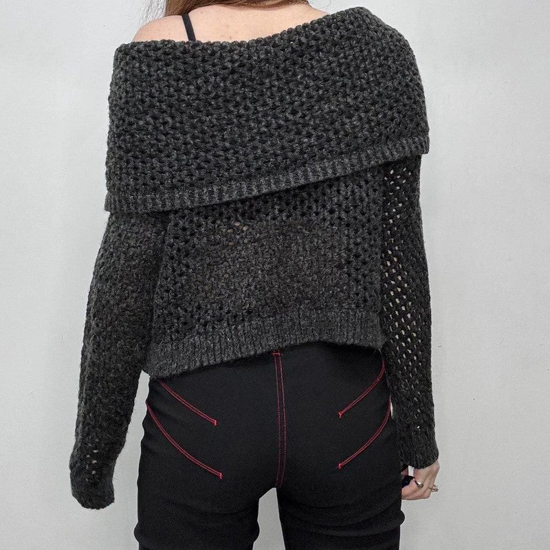 chunky sheer knit fold over jumper