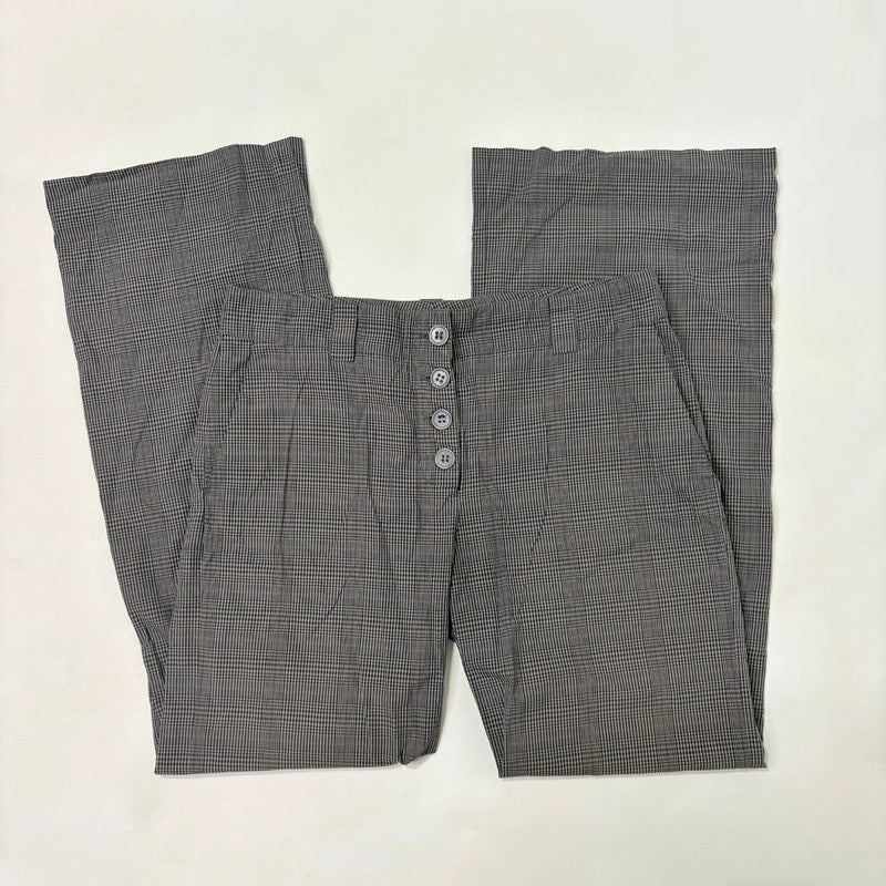 grey wide leg checked tartan trousers