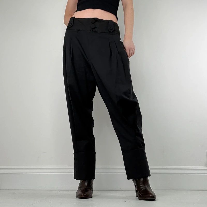 pleated black tailored trousers