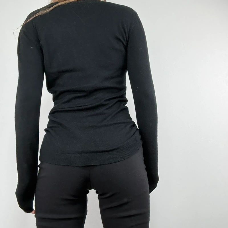 black long sleeve printed nepolion detailed t-shirt
