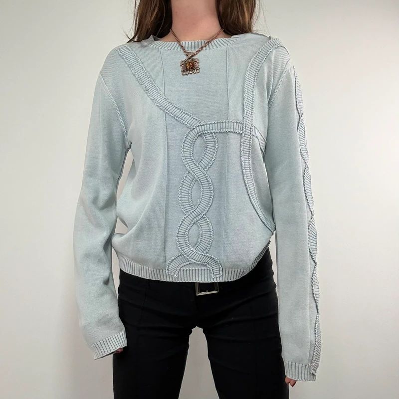 pale blue epaulette pleated embroidered jumper